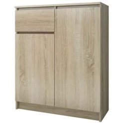 HUCOCO ELLIS - Buffet Contemporaine Salon/séjour/salle à Manger 99x80x40 Cm - 1 Tiroir + 2 Portes - Meuble/Commode Design Moderne - Beige