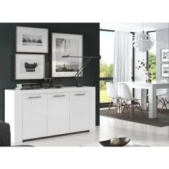 CAESAROO Buffet 144x80 Cm Blanc Mat Avec Trois Portes Et Trois étagères Intérieures | Blanc