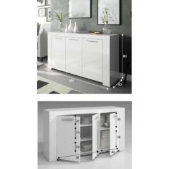 CAESAROO Buffet 144x80 Cm Blanc Mat Avec Trois Portes Et Trois étagères Intérieures | Blanc -Buffet et enfilade Soldes 16697927 3