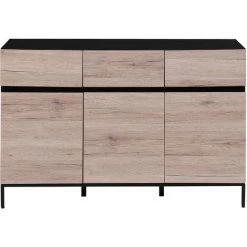 BELIANI Commode Noire Et Bois - Bois Clair -Buffet et enfilade Soldes 16703996 3