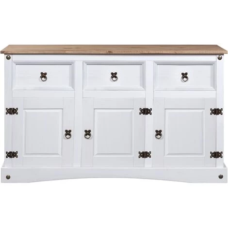 VidaXL Pin Mexicain Massif Gamme Corona Buffet 132x43x78 Cm Blanc - Blanc 2 VidaXL Pin Mexicain Massif Gamme Corona Buffet 132x43x78 Cm Blanc - Blanc – Image 2
