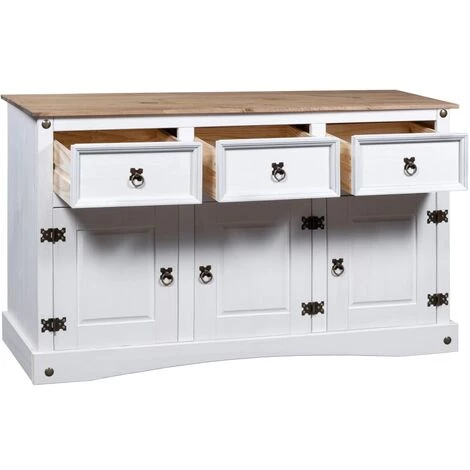 VidaXL Pin Mexicain Massif Gamme Corona Buffet 132x43x78 Cm Blanc - Blanc 3 VidaXL Pin Mexicain Massif Gamme Corona Buffet 132x43x78 Cm Blanc - Blanc – Image 3