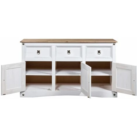 VidaXL Pin Mexicain Massif Gamme Corona Buffet 132x43x78 Cm Blanc - Blanc 4 VidaXL Pin Mexicain Massif Gamme Corona Buffet 132x43x78 Cm Blanc - Blanc – Image 4