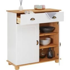 IDIMEX Buffet COLMAR Commode Bahut Vaisselier Meuble Bas Rangement Avec 1 Tiroir Et 2 Portes, En Pin Massif Lasuré Blanc Et Brun - Blanc/Brun -Buffet et enfilade Soldes 16954087 3