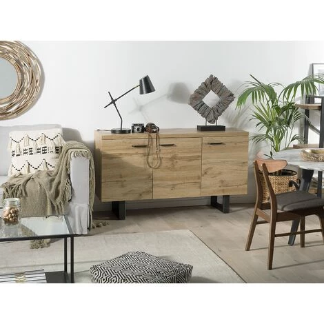 BELIANI Commode 3 Portes En Bois Clair - Bois Clair 2 BELIANI Commode 3 Portes En Bois Clair - Bois Clair – Image 2