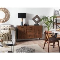 BELIANI Commode 2 Portes Et 3 Tiroirs - Bois Foncé -Buffet et enfilade Soldes 17470537 2