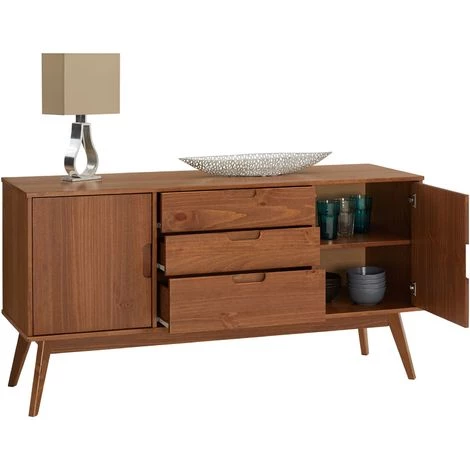 IDIMEX Buffet TIVOLI Design Vintage Scandinave Nordique Commode Bahut Vaisselier Avec 3 Tiroirs 2 Portes, En Pin Massif Lasuré Brun Foncé - Brun Foncé 3 IDIMEX Buffet TIVOLI Design Vintage Scandinave Nordique Commode Bahut Vaisselier Avec 3 Tiroirs 2 Portes, En Pin Massif Lasuré Brun Foncé - Brun Foncé – Image 3