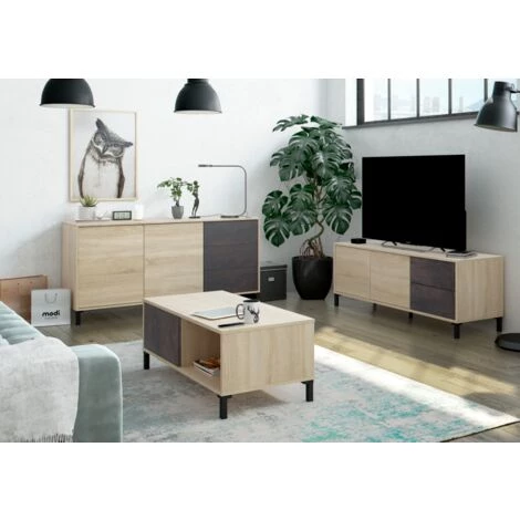 CAESAROO Buffet Salon 154 Cm Oxide Et Chêne Canadien Avec 2 Portes Et 3 Tiroirs | Oxyde Et Roble Canadian 2 CAESAROO Buffet Salon 154 Cm Oxide Et Chêne Canadien Avec 2 Portes Et 3 Tiroirs | Oxyde Et Roble Canadian – Image 2