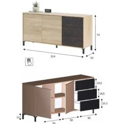 CAESAROO Buffet Salon 154 Cm Oxide Et Chêne Canadien Avec 2 Portes Et 3 Tiroirs | Oxyde Et Roble Canadian 7 CAESAROO Buffet Salon 154 Cm Oxide Et Chêne Canadien Avec 2 Portes Et 3 Tiroirs | Oxyde Et Roble Canadian -Buffet et enfilade Soldes 17621714 3
