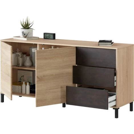 CAESAROO Buffet Salon 154 Cm Oxide Et Chêne Canadien Avec 2 Portes Et 3 Tiroirs | Oxyde Et Roble Canadian 4 CAESAROO Buffet Salon 154 Cm Oxide Et Chêne Canadien Avec 2 Portes Et 3 Tiroirs | Oxyde Et Roble Canadian – Image 4
