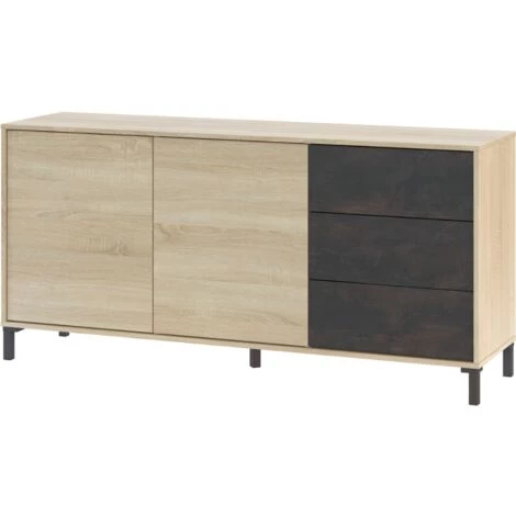 CAESAROO Buffet Salon 154 Cm Oxide Et Chêne Canadien Avec 2 Portes Et 3 Tiroirs | Oxyde Et Roble Canadian 5 CAESAROO Buffet Salon 154 Cm Oxide Et Chêne Canadien Avec 2 Portes Et 3 Tiroirs | Oxyde Et Roble Canadian – Image 5