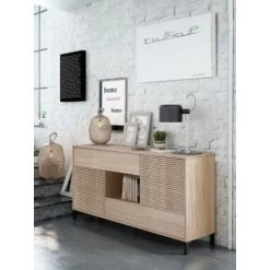 CAESAROO Buffet De Salon 151 Cm Roble Canadien Avec 2 Portes Et 2 Tiroirs | Roble Canadian