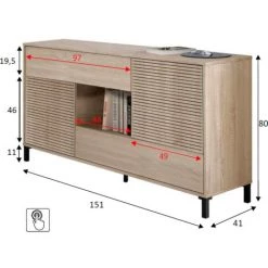 CAESAROO Buffet De Salon 151 Cm Roble Canadien Avec 2 Portes Et 2 Tiroirs | Roble Canadian -Buffet et enfilade Soldes 17723703 3