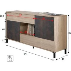 CAESAROO Buffet De Salon 151 Cm Roble Canadien Et Oxyde Avec 2 Portes Et 2 Tiroirs | Oxyde Et Roble Canadian -Buffet et enfilade Soldes 17723736 3