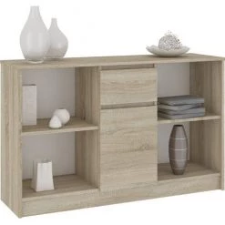 HUCOCO LARS - Commode Buffet Design Tendance Salon/Séjour/Chambre 120x77x40cm - Meuble De Rangement Bibliothèque Déco/livres - Beige