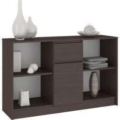 HUCOCO LARS - Commode Buffet Design Tendance Salon/Séjour/Chambre 120x77x40 Cm - Meuble De Rangement Bibliothèque Déco + Livres - Marron