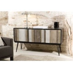 MACABANE AMBROISE - Buffet 3 Portes Bois Acacia Pieds Métal - Multicolore