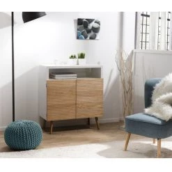 MACABANE ISIDORE - Buffet 2 Portes Bois Clair Et Blanc - Miel & Blanc