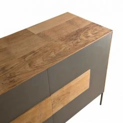 MACABANE MADISON - Buffet 2 Portes 3 Tiroirs Bois Teck Recyclé Façade Et Pieds Métal Gris Anthracite - Bois Naturel ; Métal : Vernis Polyuréthane Noir -Buffet et enfilade Soldes 17783842 3