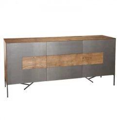 MACABANE MADISON - Buffet 2 Portes 3 Tiroirs Bois Teck Recyclé Façade Et Pieds Métal Gris Anthracite - Bois Naturel ; Métal : Vernis Polyuréthane Noir -Buffet et enfilade Soldes 17783842 5
