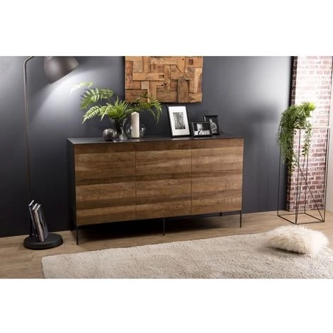 MACABANE MADISON - Buffet Naturel Et Noir 3 Portes Bois Teck Recyclé Métal Et Pieds Métal Gris Anthracite - Bois Naturel ; Métal Vernis Polyuréthane Noir 1 MACABANE MADISON - Buffet Naturel Et Noir 3 Portes Bois Teck Recyclé Métal Et Pieds Métal Gris Anthracite - Bois Naturel ; Métal Vernis Polyuréthane Noir