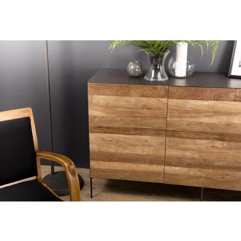 MACABANE MADISON - Buffet Naturel Et Noir 3 Portes Bois Teck Recyclé Métal Et Pieds Métal Gris Anthracite - Bois Naturel ; Métal Vernis Polyuréthane Noir 3 MACABANE MADISON - Buffet Naturel Et Noir 3 Portes Bois Teck Recyclé Métal Et Pieds Métal Gris Anthracite - Bois Naturel ; Métal Vernis Polyuréthane Noir – Image 3