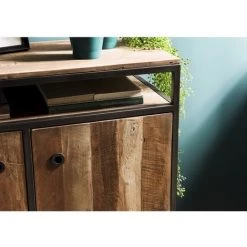 MACABANE ALIDA - Buffet 2 Portes Et 1 étagère Teck Recyclé Acacia Mahogany Recyclé Et Métal Noir - Brun -Buffet et enfilade Soldes 17783876 5