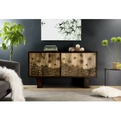MACABANE IRENE - Buffet Bois Manguier Naturel 160x45cm 2 Portes Coulissantes 1 étagère Motifs Noirs Java - Naturel -Buffet et enfilade Soldes 17784001 4