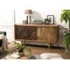MACABANE IRENE - Buffet Bois Manguier 160x45cm 2 Portes Coulissantes 1 étagère Motifs Colorés Agra - Naturel