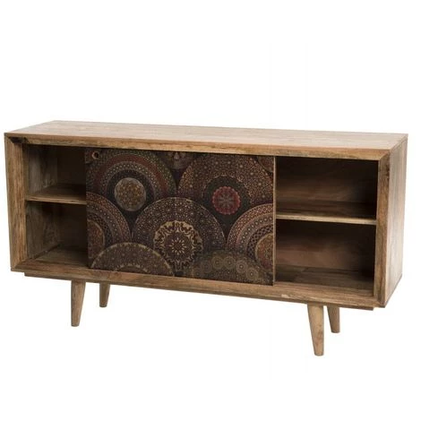 MACABANE IRENE - Buffet Bois Manguier 160x45cm 2 Portes Coulissantes 1 étagère Motifs Colorés Agra - Naturel 3 MACABANE IRENE - Buffet Bois Manguier 160x45cm 2 Portes Coulissantes 1 étagère Motifs Colorés Agra - Naturel â Image 3