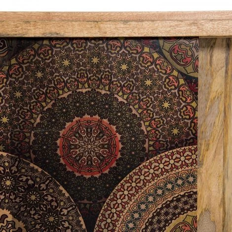 MACABANE IRENE - Buffet Bois Manguier 160x45cm 2 Portes Coulissantes 1 étagère Motifs Colorés Agra - Naturel 5 MACABANE IRENE - Buffet Bois Manguier 160x45cm 2 Portes Coulissantes 1 étagère Motifs Colorés Agra - Naturel â Image 5