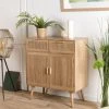 MACABANE ROMEO - Buffet Couleur Naturelle 2 Tiroirs 2 Portes Bois Cannage - Naturel