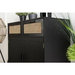 MACABANE EMILIO - Buffet Bois Noir 2 Tiroirs Cannage 2 Portes - Naturel -Buffet et enfilade Soldes 17784131 3