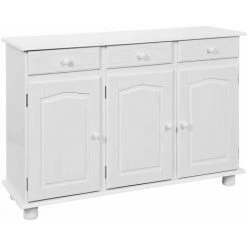 ALTOBUY LAURIE - Buffet 3 Portes 3 Tiroirs Bois Massif Vernis Blanc - Blanc