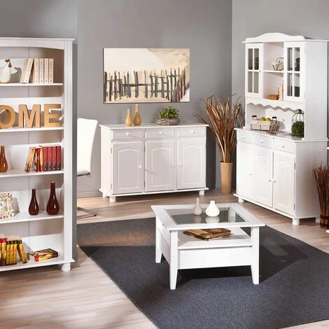 ALTOBUY LAURIE - Buffet 3 Portes 3 Tiroirs Bois Massif Vernis Blanc - Blanc 2 ALTOBUY LAURIE - Buffet 3 Portes 3 Tiroirs Bois Massif Vernis Blanc - Blanc – Image 2