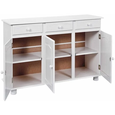 ALTOBUY LAURIE - Buffet 3 Portes 3 Tiroirs Bois Massif Vernis Blanc - Blanc 3 ALTOBUY LAURIE - Buffet 3 Portes 3 Tiroirs Bois Massif Vernis Blanc - Blanc – Image 3