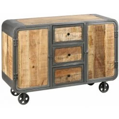 ALTOBUY EDWIN - Buffet 2 Portes 3 Tiroirs Acier Et Bois Massif - Gris