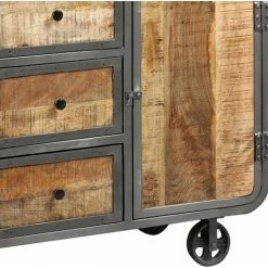 ALTOBUY EDWIN - Buffet 2 Portes 3 Tiroirs Acier Et Bois Massif - Gris -Buffet et enfilade Soldes 17851149 3