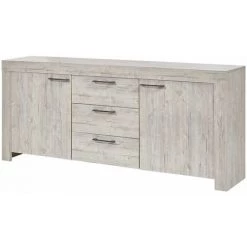 ALTOBUY GALDRIC - Buffet 2 Portes 3 Tiroirs Effet Bois Grisé - Gris