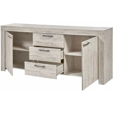 ALTOBUY GALDRIC - Buffet 2 Portes 3 Tiroirs Effet Bois Grisé - Gris 3 ALTOBUY GALDRIC - Buffet 2 Portes 3 Tiroirs Effet Bois Grisé - Gris – Image 3