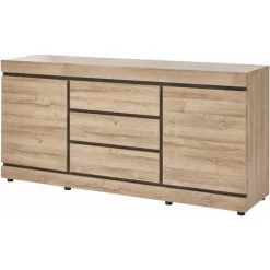 ALTOBUY MASSIRE - Buffet 2 Portes 3 Tiroirs Aspect Bois - Marron Clair