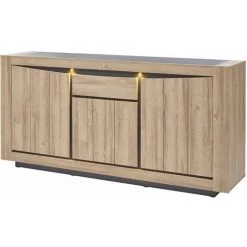 ALTOBUY HORATIO - Buffet 3 Portes 1 Tiroir Avec Eclairage Led - Marron Foncé