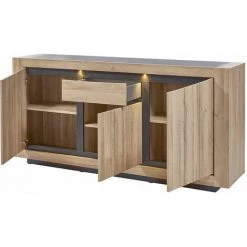 ALTOBUY HORATIO - Buffet 3 Portes 1 Tiroir Avec Eclairage Led - Marron Foncé -Buffet et enfilade Soldes 17851592 3