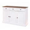 ALTOBUY SOCOA - Buffet 3 Portes 3 Tiroirs Bois Massif Vernis Sepia Et Blanc - Blanc