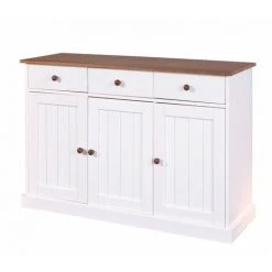 ALTOBUY SOCOA - Buffet 3 Portes 3 Tiroirs Bois Massif Vernis Sepia Et Blanc - Blanc