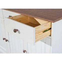 ALTOBUY SOCOA - Buffet 3 Portes 3 Tiroirs Bois Massif Vernis Sepia Et Blanc - Blanc -Buffet et enfilade Soldes 17851982 5