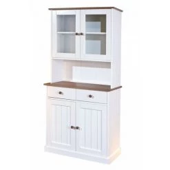 ALTOBUY SOCOA - Buffet Vaisselier 4 Portes 2 Tiroirs Bois Massif Vernis Sepia Et Blanc - Blanc