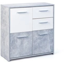 ALTOBUY MARRY - Meuble 3 Portes 2 Tiroirs Imitation Béton Et Blanc - Gris