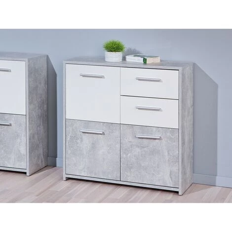 ALTOBUY MARRY - Meuble 3 Portes 2 Tiroirs Imitation Béton Et Blanc - Gris 2 ALTOBUY MARRY - Meuble 3 Portes 2 Tiroirs Imitation Béton Et Blanc - Gris – Image 2