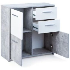 ALTOBUY MARRY - Meuble 3 Portes 2 Tiroirs Imitation Béton Et Blanc - Gris 7 ALTOBUY MARRY - Meuble 3 Portes 2 Tiroirs Imitation Béton Et Blanc - Gris -Buffet et enfilade Soldes 17852247 3